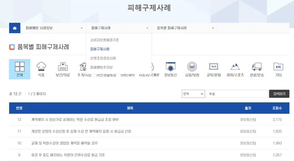 학원비 환불규정