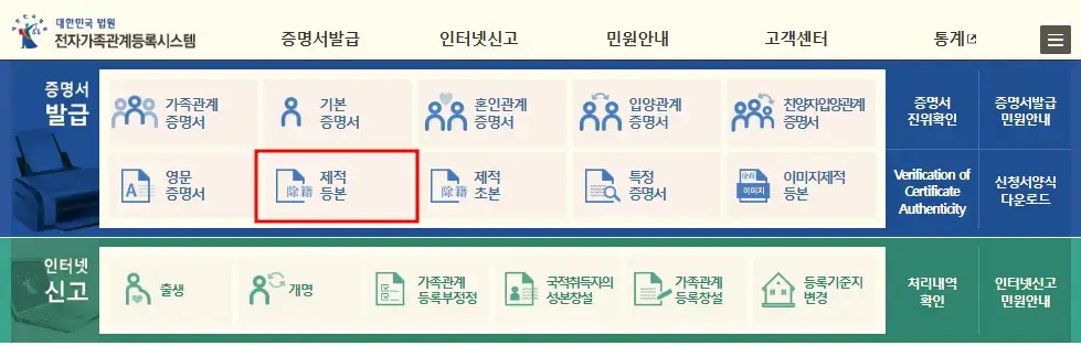 사망자 제적등본 인터넷 발급